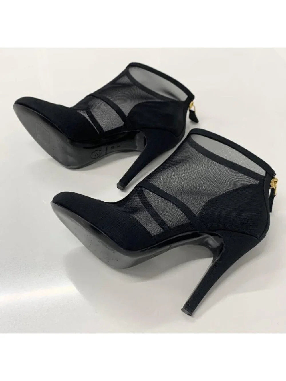 Chanel Mesh Fabric Coco Mark Short Boots Black